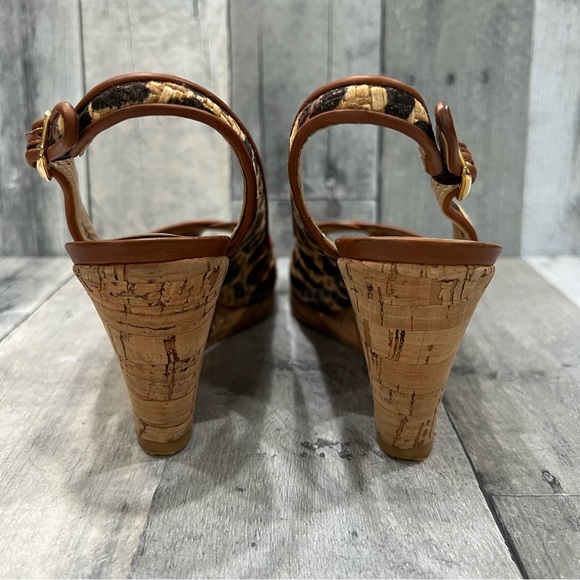 STUART WEITZMAN Cheetah Animal Print Raffia Cork Wedges Size 6.5 - Picture 7 of 9